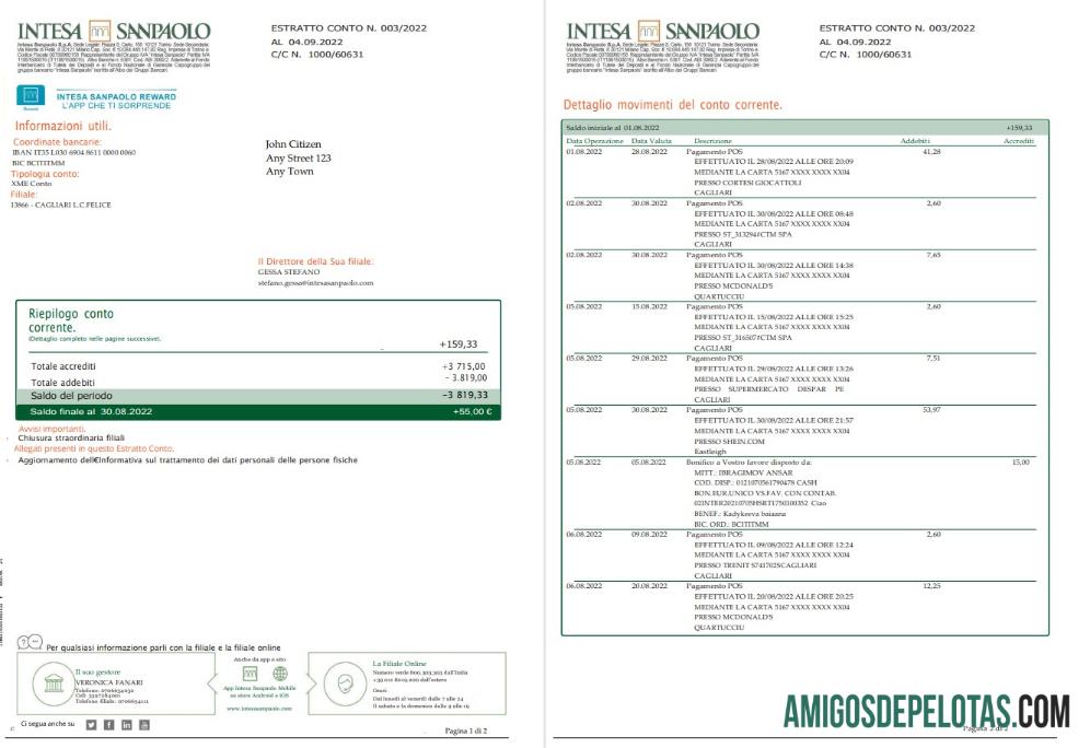 Italy Intesa Sanpaolo 2 Pages modelo